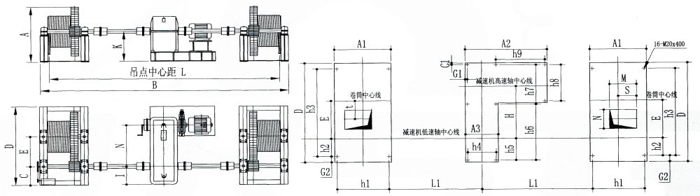 QH单绳三支点系列弧形门卷扬式启闭机外形及基础布置示意图.jpg